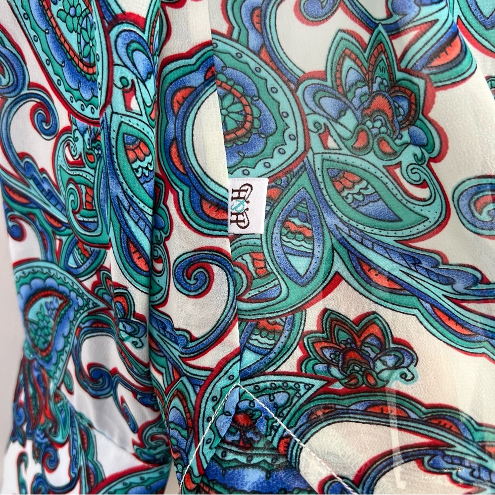 Hitchley Harrow Button Shirt Top Paisley Long Sleeve Lightweight Western Size 12 - Picture 5 of 10